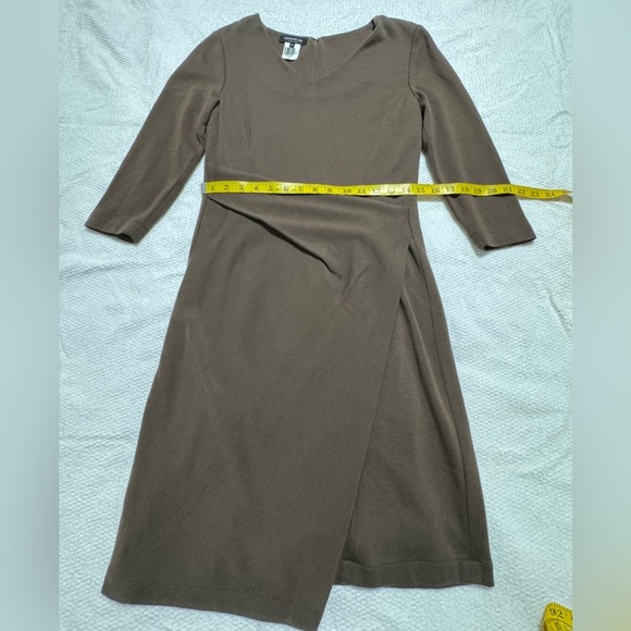 Lafayette 148 Cut&Sew Women 8 Brown New Wool Lined Midi Dress 3/4 Sleeve V-Neck - Picture 14 of 16
